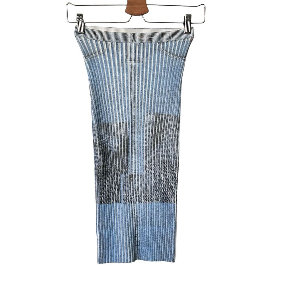 Giu giu Nonna Tube Skirt Pleated Blue Stretchy straight pencil Size S